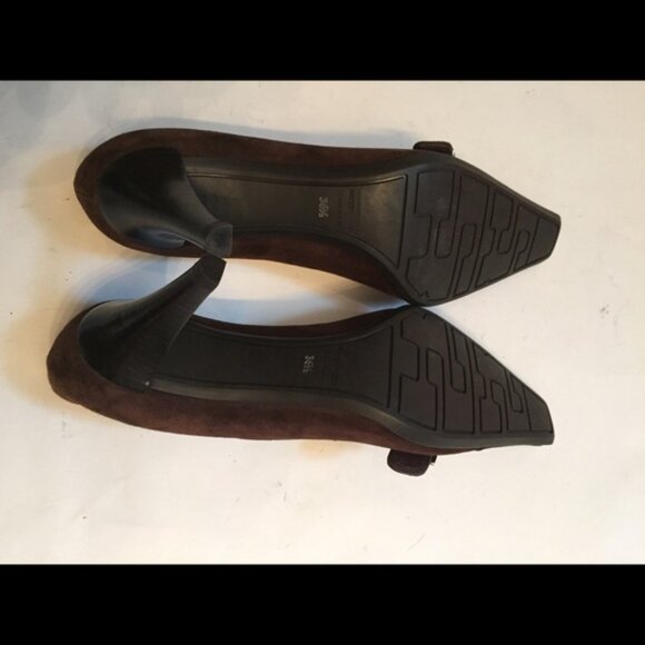 SERGIO ROSSI HEELS PUMPS BROWN SUEDE LEATHER SHOES ITALY POINTED TOE - Picture 7 of 8